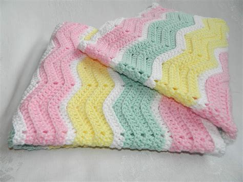 Hand Crochet Wavy Ripple Pastel Baby Crib Blanket Afghan | Baby blanket knitting pattern, Baby ...