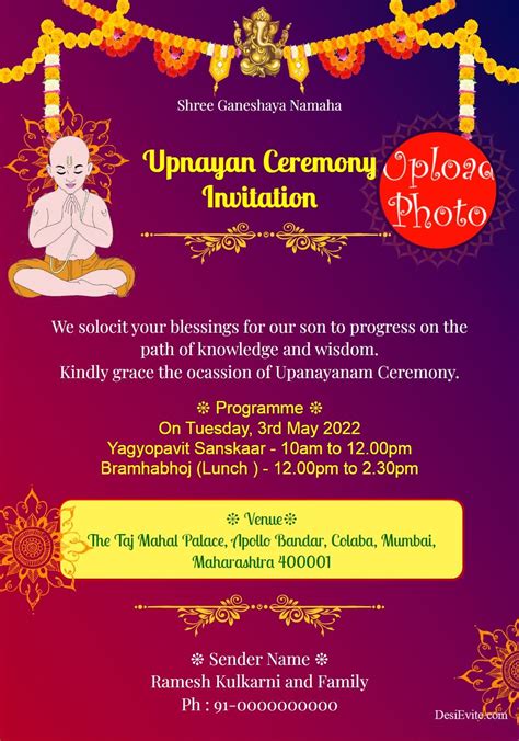 Sacred Thread Ceremony Invitation Card In Bengali | Onvacationswall.com