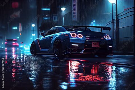 Blue sports car wallpaper, dark, night, rain, Stock-Illustration ...