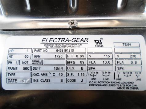 Electra-Gear 1HP Stainless Electric Motor 6439191210