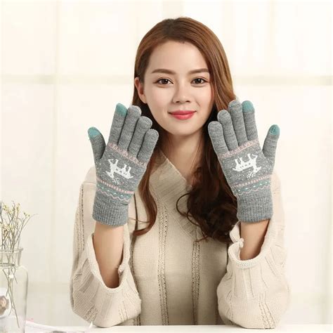 1Pair Fashion Touch Screen Gloves Women Knitted Mittens Winter Warm ...