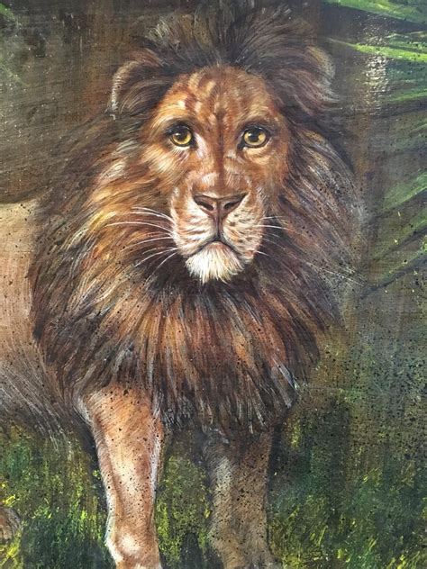 British School - King of the Jungle, Large Impressionist Oil Painting of a Lion For Sale at 1stdibs