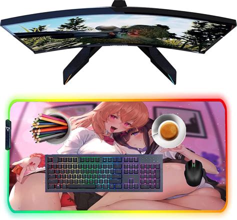 Amazon.com: Sexy Anime Girl Large RGB Game Mouse Pad XXL Gamer Keyboard ...