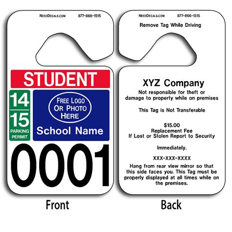 School Parking Permits 50 @ $3.10 to 2,500 @ $0.42 Free Numbering & Backprinting