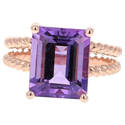 6.50 Carat Emerald Cut Amethyst Rose Gold Ring For Sale at 1stDibs