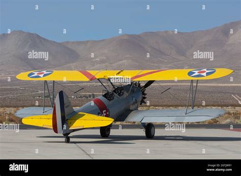 Inyokern Airport, California, USA - Ocyober 1, 2021: 1942 Boeing A75N1 Fixed wing single engine ...