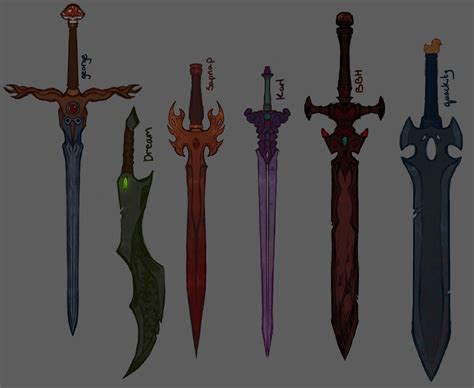 six different types of swords with various designs on them, all in ...