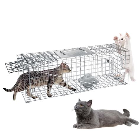 Cat Trap for Stray Cats 32"x13"x11" Animal Trap Live Traps for Cats Raccoons Opossums Skunks ...