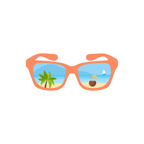 Vector sun glasses with tropical beach reflection illustration.Summer ...