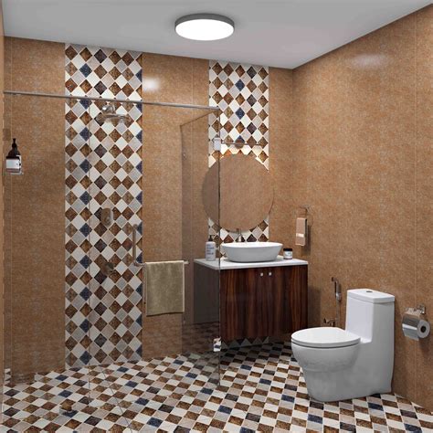 Ceramic Checkerboard Multicoloured Bathroom Tile Design | Livspace