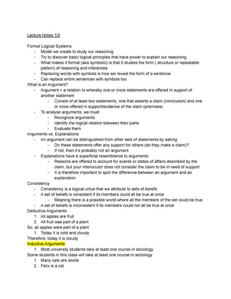 Logic Phil - Lecture notes taught by Jose Jorge Mendoza - Lecture Notes 1/ Formal Logical ...