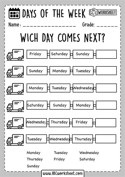 Days of the week FREE Printable Worksheets | English worksheets for ...