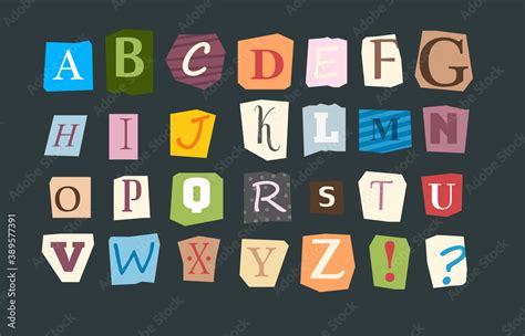 Collage alphabet. Sliced letters various funny style font for flyer or ...