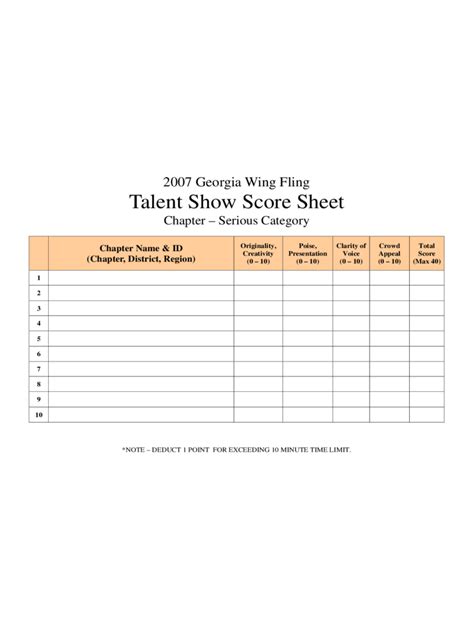 Printable Judges Score Sheet Template - Customize and Print