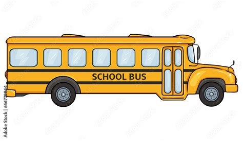 Vector Cartoon Yellow School Bus. Side View. Stock Vector | Adobe Stock