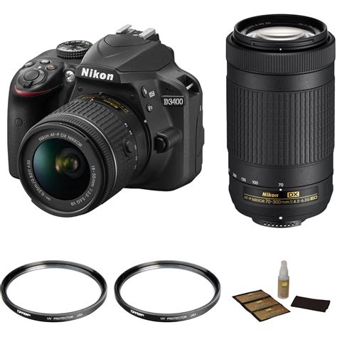 Nikon D3400 with 18-55mm and 70-300mm Lenses Basic Kit B&H