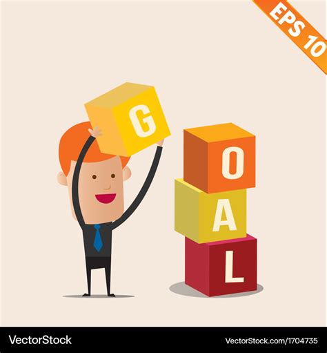 Cartoon businessman stacking goal box - - ep Vector Image