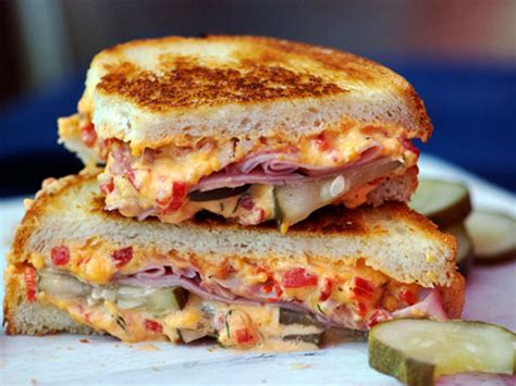 Grilled Pimento Cheese, Ham, and Homemade Pickles Sandwich