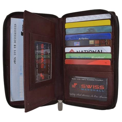 Womens Zip Around Genuine Leather Checkbook Credit Card ID Holder Wallet Brown - Walmart.com ...