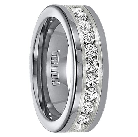 1 cwt Diamond Unique Mens Wedding Bands in Silver/Tungsten - A308C