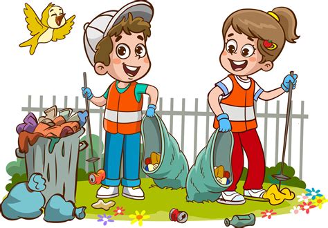 children cleaning the environment from garbage cartoon vector 21872846 ...