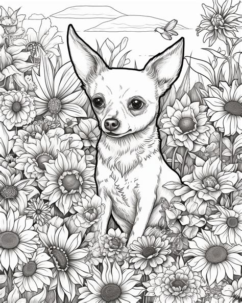 Chihuahua Coloring Pages 25 Cute Chihuahua in Flowers Coloring Pages - Etsy