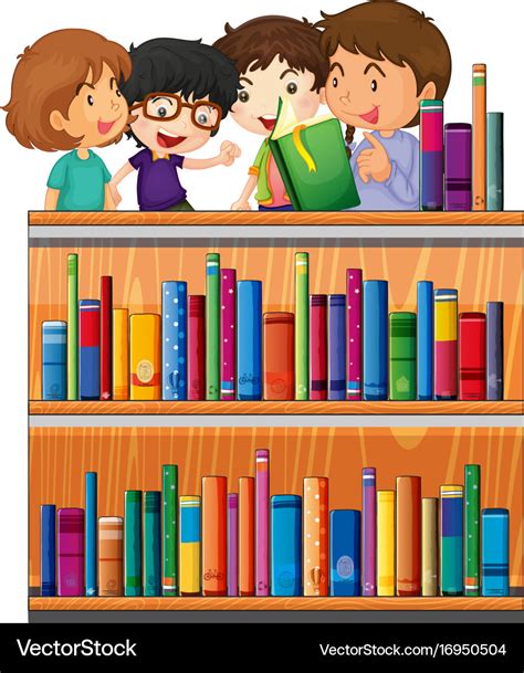 Children reading books in library Royalty Free Vector Image