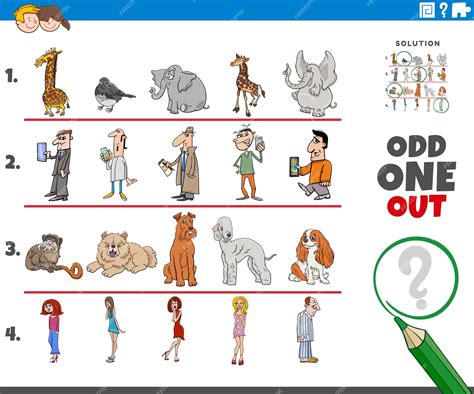 Premium Vector | Odd one out picture in a row activity with cartoon ...