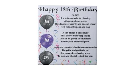 Son Poem 18th Birthday Ceramic Tile | Zazzle