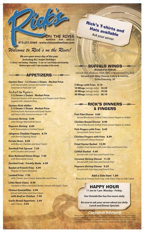 Ricks on the River | Menus