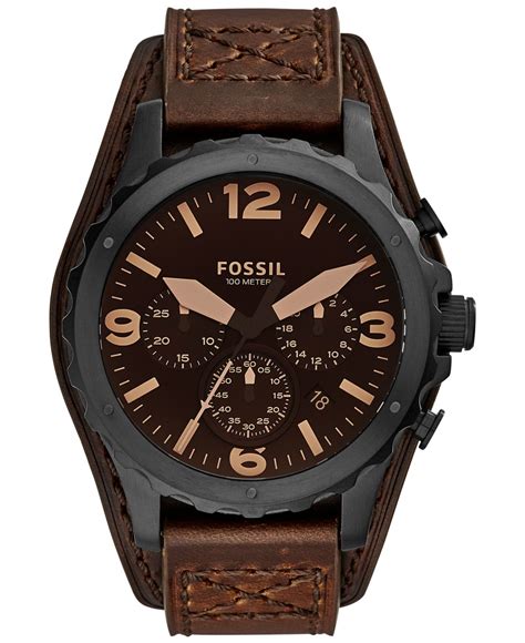 Lyst - Fossil Men's Chronograph Nate Dark Brown Leather Strap Watch ...