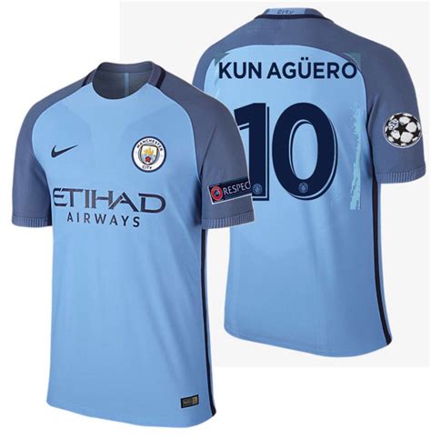 NIKE SERGIO KUN AGUERO MANCHESTER CITY VAPOR MATCH UEFA CL HOME JERSEY ...