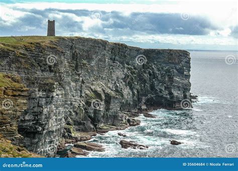 Sea Cliffs with Medieval Tower in Orkeny Scotland Stock Photo - Image ...