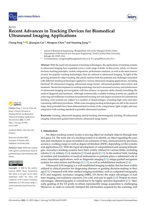 (PDF) Recent Advances in Tracking Devices for Biomedical Ultrasound Imaging Applications