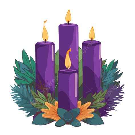 Fourth Sunday Of Advent Vector, Sticker Clipart 3 Candles With Leaves And Flowers For Advent ...