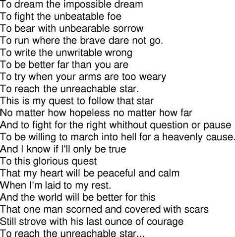 man of la mancha lyrics - Google Search | Dream song, Motivational ...