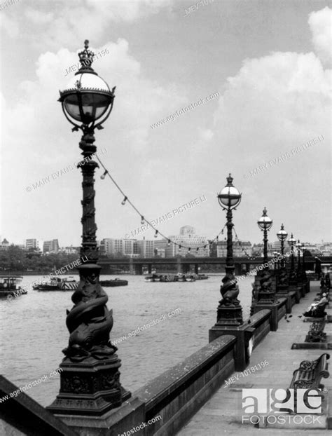 Lovely Victorian lamp posts and benches on the terrace of County Hall, Albert Embankment, London ...