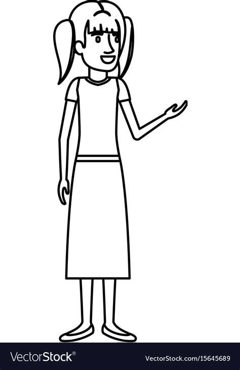 Monochrome silhouette of woman in dress standing Vector Image