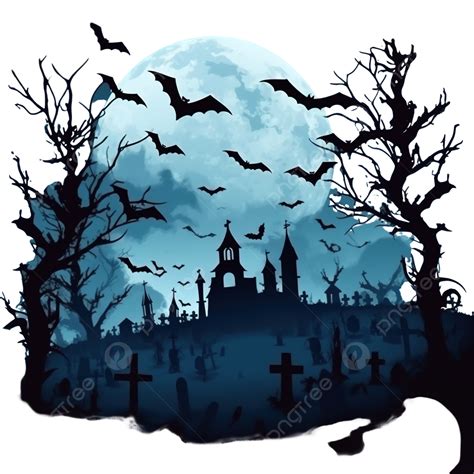Happy Halloween Celebration With Cemetery And Bats Flying Night Scene, Bat, Spooky, Graveyard ...
