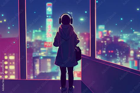 woman anime style in the night city cyberpunk anime Stock Illustration ...