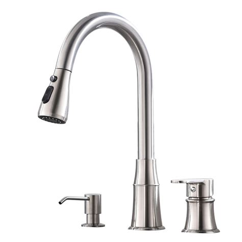 2/3 Hole Kitchen Sink Faucet Pull Down Sprayer Soap Dispenser Stainless ...