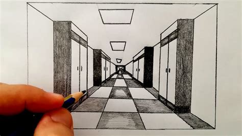 How To Draw 1 Point Perspective Hallway, Easy Hallway Drawing - YouTube