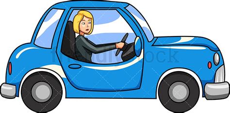 Woman Driving Old Car Cartoon Vector Clipart - FriendlyStock