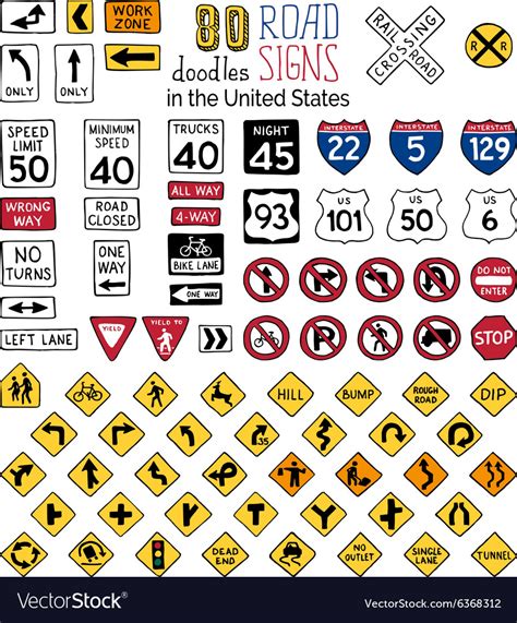 Set of cartoon road signs in the United States Vector Image