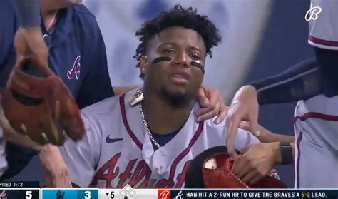 Video: Ronald Acuna Jr carted off after suffering leg injury on catch ...