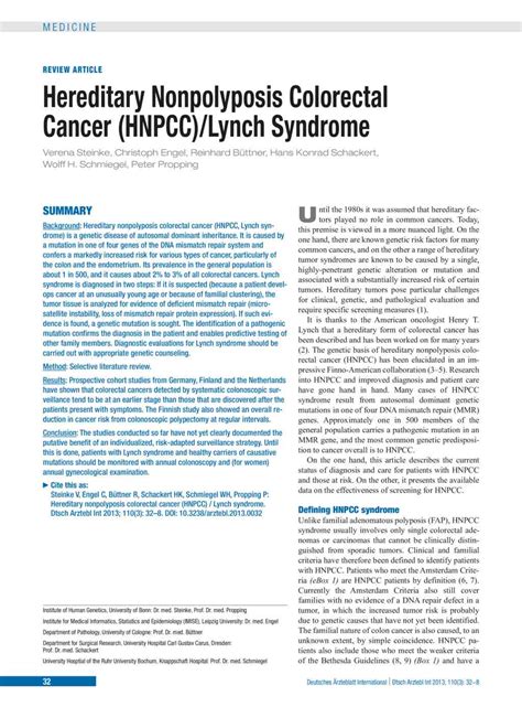 Hereditary Nonpolyposis Colorectal Cancer (HNPCC)/Lynch Syndrome (18.01 ...