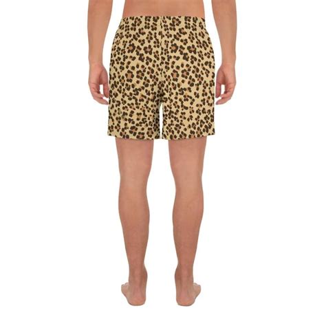 Brown Leopard Men's Shorts, Animal Print Athletic Workout Long Shorts- Made in EU, USA, MX ...