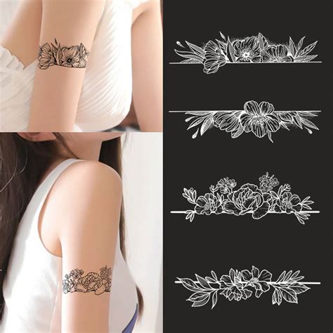 Floral Armband Semi-permanent Tattoo set of 4 Flower Wrist Art Design ...