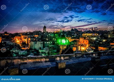 Dusk in Jerusalem old city stock image. Image of history - 103524699