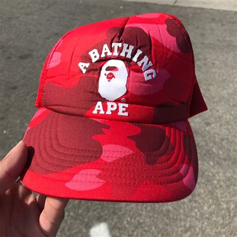 Bape | Accessories | 0 Authentic Bape Trucker Hat Red Used Rare Og ...